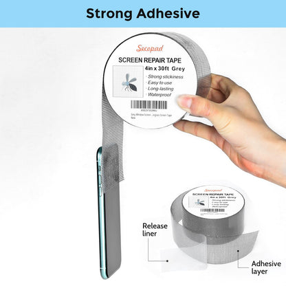 Secopad 4" x 360" (30FT) Screen Repair Tape, Screen Repair Kit, Grey