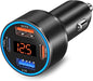 USB C Car Charger, 4-Port 65W Dual 12V USB-A & USB-C Car Phone Charger with Voltmeter PD/QC 3.0 Fast Charging Cigarette Lighter Adapter for iPhone 16e 15 14 13 12 11 Pro Max,Samsung, Android(Black)