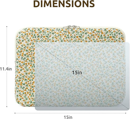 Puffy Laptop Sleeve 13-15.6 Inch Cute Quilted Laptop Protective Case Padded Floral Computer Sleeve for MacBook (B-Yellow, 15 Inch)