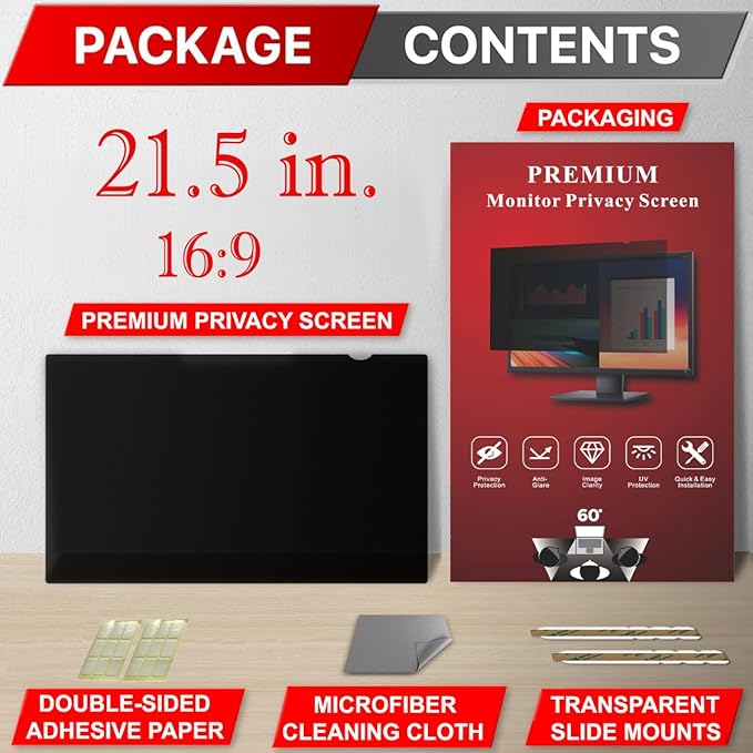 APeiSi 21.5 Inch Privacy Screen Filter for Computer Widescreen 16:9 Monitor - Privacy Shield,Anti-Glare and Anti-Blue light Screen Protector