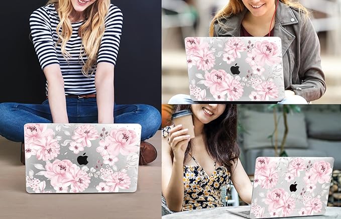 CISSOOK Compatible with MacBook Pro 13 inch Case M2 M1 Chip 2025-2016 Release A2338 A2251 A2289 A2159 A1989 A1706 Model with Touch Bar, Plastic Hard Shell Case +Keyboard Cover, Cute Pink Flower