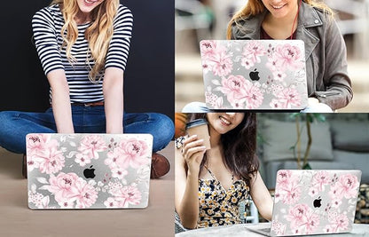 CISSOOK Compatible with MacBook Pro 13 inch Case M2 M1 Chip 2025-2016 Release A2338 A2251 A2289 A2159 A1989 A1706 Model with Touch Bar, Plastic Hard Shell Case +Keyboard Cover, Cute Pink Flower