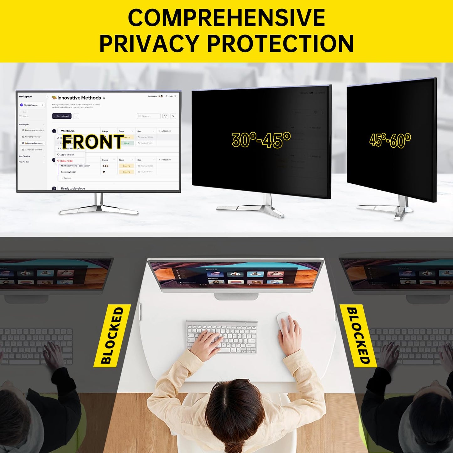 DEJIMAX 27 Inch Computer Privacy Screen for 16:9 Computer Monitor, Anti-Blue Light Monitor Privacy Screen Filter, Anti-UV Computer Shield, Hanging Type