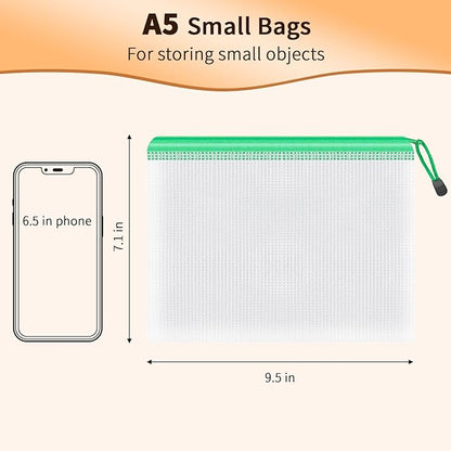 Umriox Zipper Mesh Document Pouch, 9.5x7.1 in (6 Colors, 18 Packs), Clear Zipper Pouches, Waterproof Zipper Pouches for Office Supplies Cosmetics Travel Storage