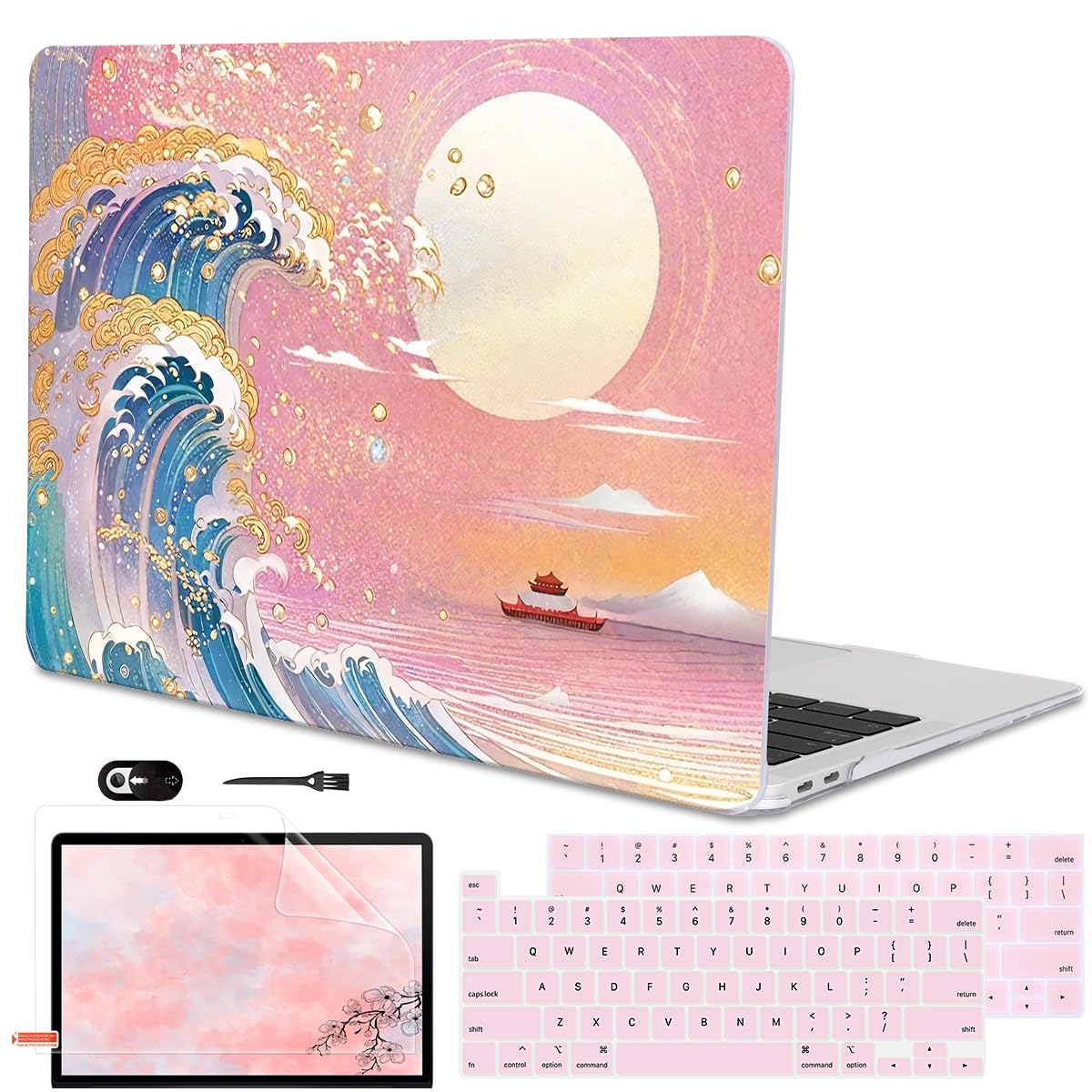 LCMOCICO for MacBook Pro 13 Inch Case 2022 M2 2020 2021 A2338 M1 A2251 A2289 with Touch Bar & Touch ID, Plastic Hard Case Keyboard Cover Screen Protector Webcam Cover Brush, Tropical Blue Flowers