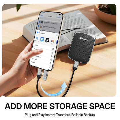 PHIXERO Portable External SSD 2TB Up to 550MB/s, USB 3.2 Gen 2 USB C to C&A for Smartphone/Tablet/PC/Laptop/Camera (Black)