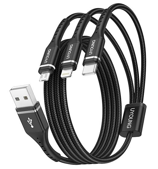 Multi Charging Cable 2Pack 6FT, 3 in 1 Charger Cable Braided Universal Phone Charging Cord with Lightning/Type C/Micro USB Ends, Multiple USB Cable for iPhone/Samsung/Google Cell Phones and More