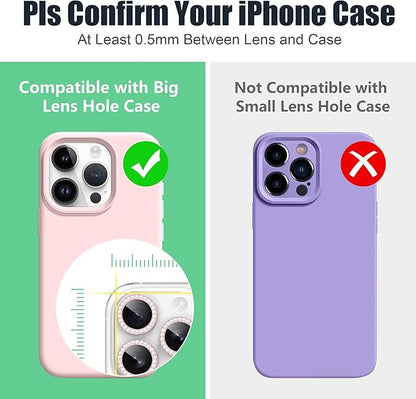 AGVEE 3+3 6 Pack for iPhone 16 Pro 6.3" / 16 Pro Max 6.9" Camera Lens Cover Protector, Bling Diamond & Bling Glitter Metal Ring 9H Tempered HD Glass Camera Cover Protector Film, Bling-Pink