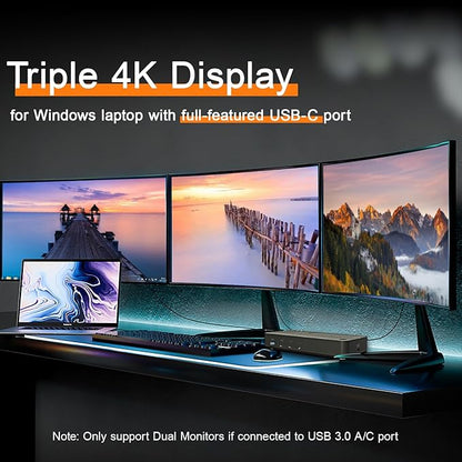 DisplayLink Docking Station 3 Monitors with 130W Power Supply,15 in 1 USB C Triple 4K Display Dock for M1 M2 M3 M4 Thunderbolt MacBook Pro/Air and USB-C/A Port Windows Laptops (3 HDMI, 2 DP)