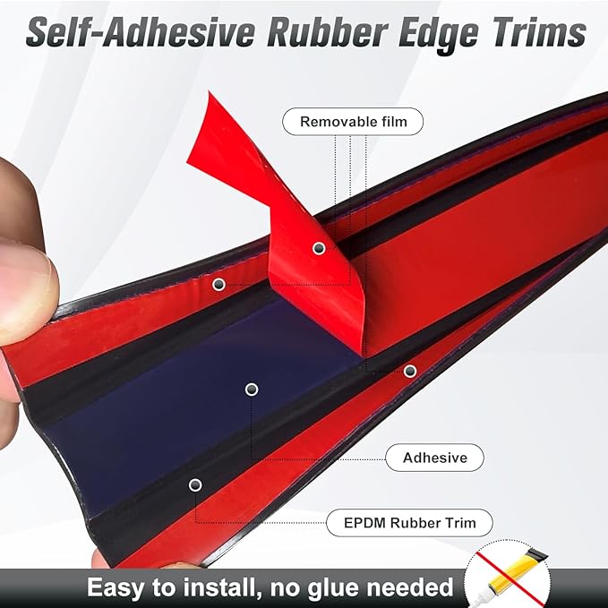 Rubber Edge Trim, 1-1/2 inch Wide U Channel Edge Trim, Big Size U Shaped Trim, Self Adhesive Edge Banding for Plywood, Woods, Doors, Shelf, Cabinet, Countertop, Length 20Ft, Black Gloss Finish