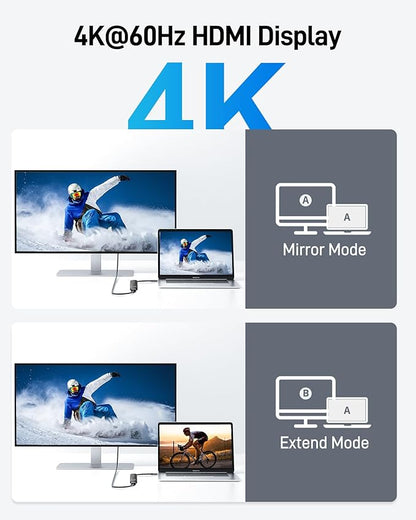 Acer USB C HUB Multiport Adapter, 7 in 1 USB-C to HDMI Adapter with 4K@60Hz, 100W PD, 5Gbps 2*USB-A 3.1, 1*Type-C 3.1, SD Card Reader Type C Dongle for iPhone 16/15, MacBook Pro/air, iPad, Acer(Black)