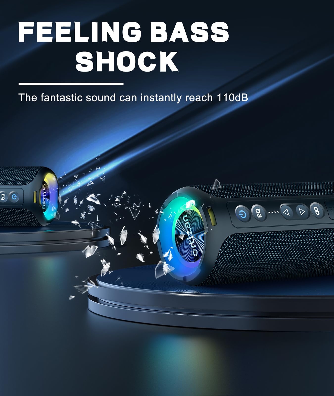Ortizan Portable Bluetooth Speaker (2nd Gen), 40W powerful sound and deep bass, IPX7 waterproof, 30 hours of playtime, TWS for 2 speakers pairing for home, outdoor and travel - Electronics gift, Black