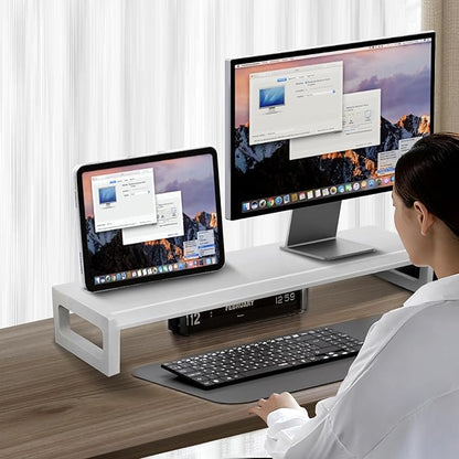 Dual Monitor Stand Riser – 28-Inch Computer Monitor Stand with Multifunctional Slot for 2 Monitors, Multi-Purpose Desktop Storage for Laptop, Printer, TV