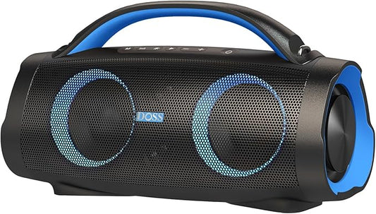DOSS Extreme Boom Pro Loud Bluetooth Speaker with 100W Stereo Sound, Extra Bass, 20H Playtime, Party-Sync Led Lights, Built-in Power Bank, IPX6 Waterproof for Outdoor, Camping, Travel-Blue