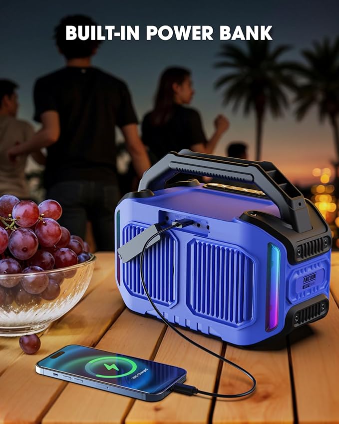 ANCOON Speakers Bluetooth Wireless: 80W(Peak) Loud Speaker with Bass, 20H Playtime, IPX6 Waterproof, Large Jobsite Speakers for Work, Outdoor, Workshop, Garage, Portable Speaker with TWS (Blue)