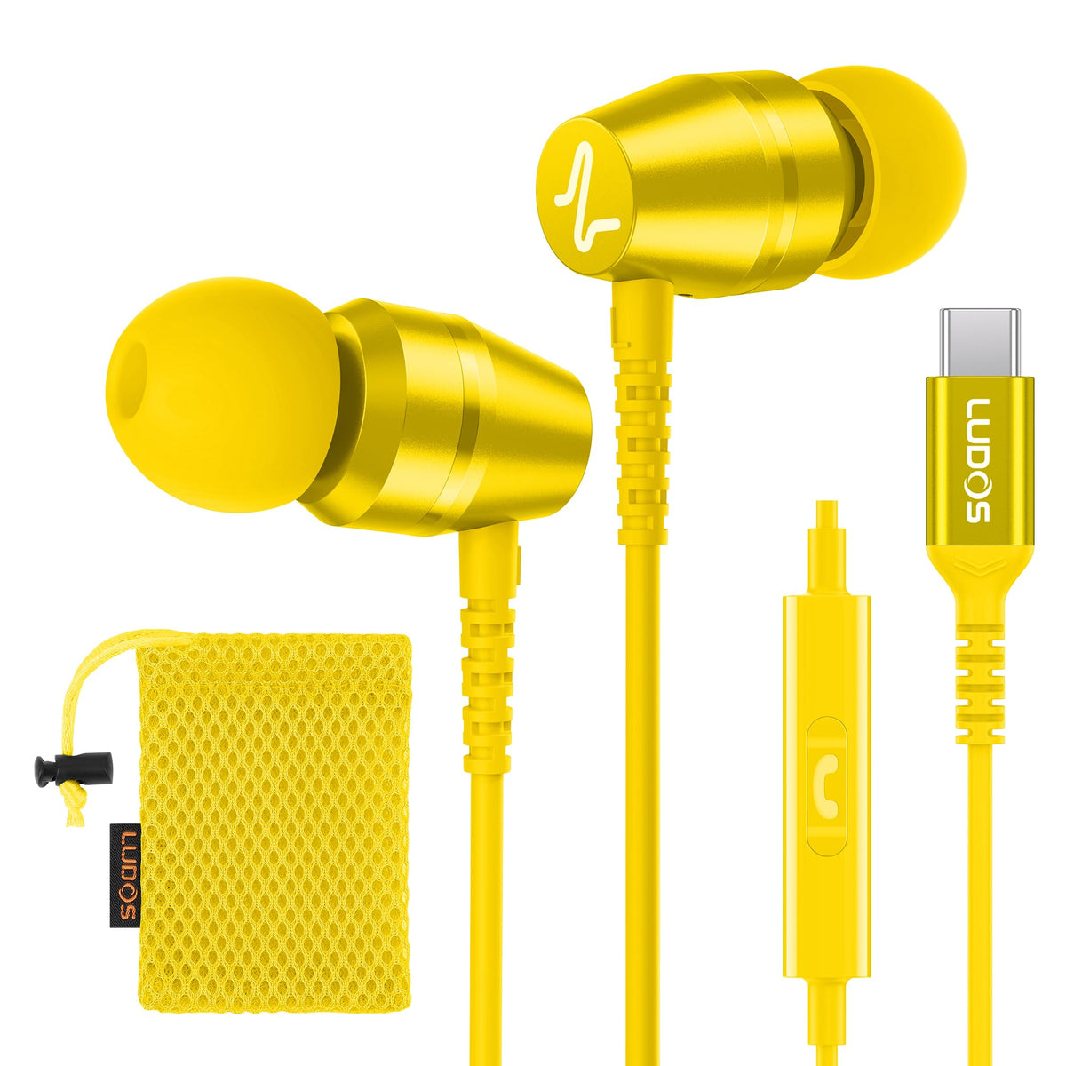 LUDOS OMNITONE Wired Earbuds in-Ear Headphones, 5 Year Warranty, Earphones with Microphone, 3.5 mm Jack Corded Ear Buds, Videoconference for iPhone, Samsung, Laptop, Kids, School Students - Red