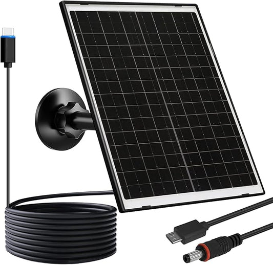 FUTUREZEN 10W Solar Panel for Security Cameras, USB-C/USB/DC, Black, 1 Pack