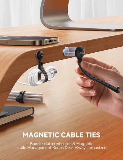 JOYROOM Magnetic Cable Ties with Magnets for Bundling & Cable Management– Reusable Silicone Cord Ties Multi-Purpose Cord Organizer Cable Clips for Home, Office & Travel (12-Pack,Black)
