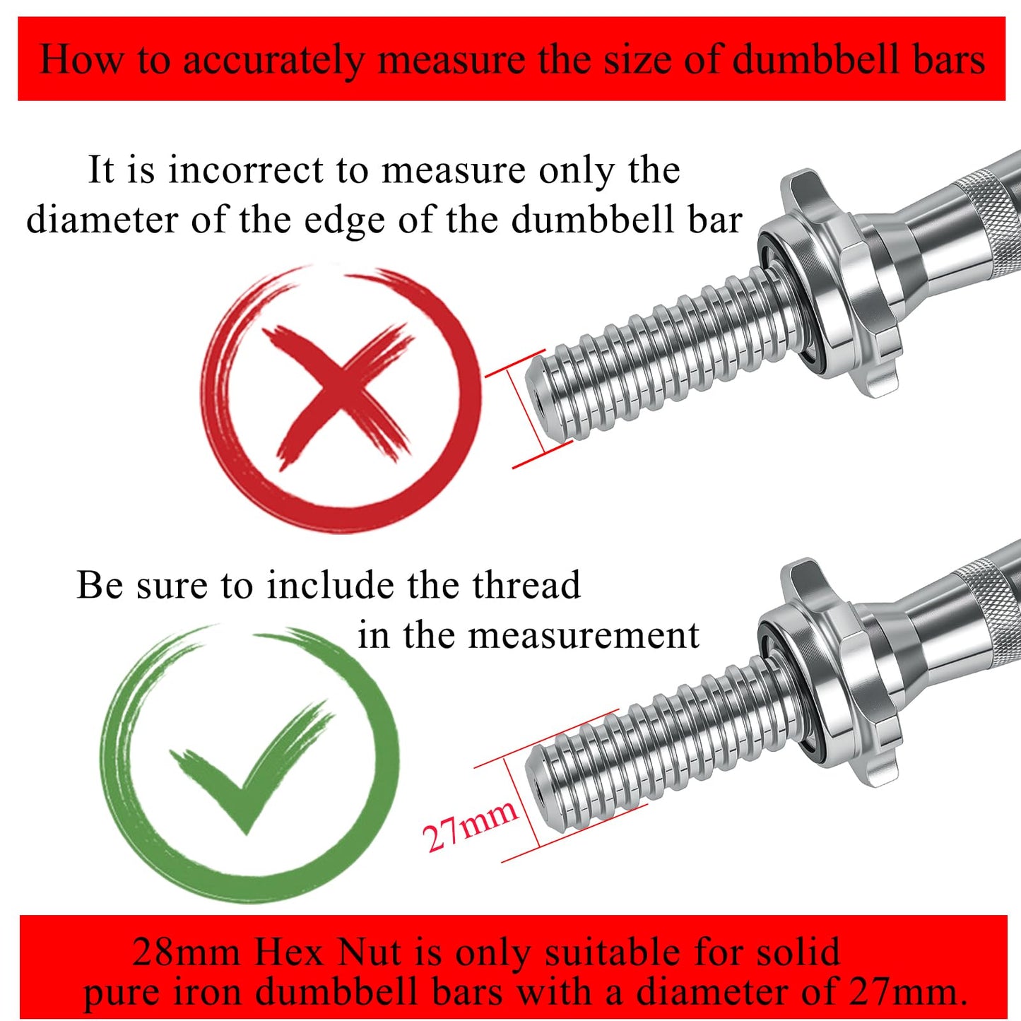 Lamoutor 2Pcs Anti-Slip Hex Nut Collar Screw for Barbell Dumbbell Weight Lifting 28mm