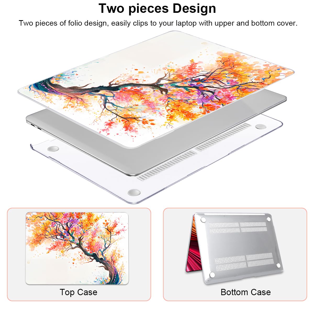 LCMOCICO Compatible with MacBook Air 13 inch Case M1 A2337 A2179 A1932 2021 2020 2019 2018 Release with Retina Display & Touch ID, Crystal Pattern Plastic Hard Shell Case Cover, Phoenix Tree Flowers