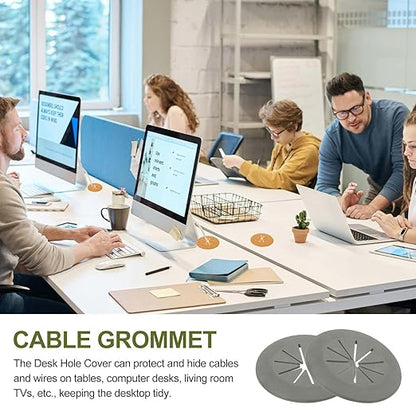 PATIKIL Desk Grommet 1-9/16", 8 Pcs Round Cable Grommet Cord Hole Cover with Adhesive Tape Flexible Table Wire Organizer for Office Home Table Countertop, Gray