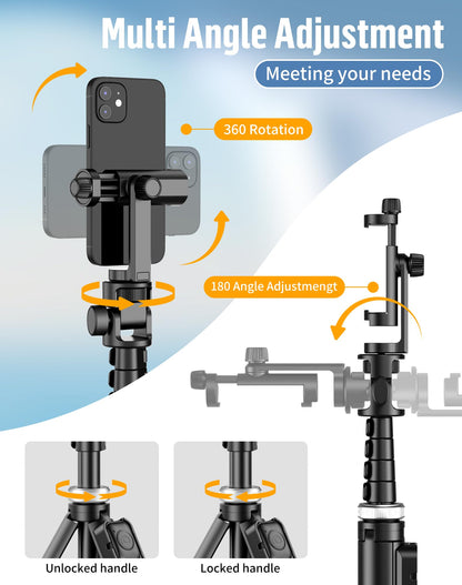 POVODO Selfie Stick for iPhone:Selfie Stick Tripod with Remote,Tripod for Video Recording,is Content Creator's Vlogging Kit,Compatible with Android, Camera, Also a Gopro Trip