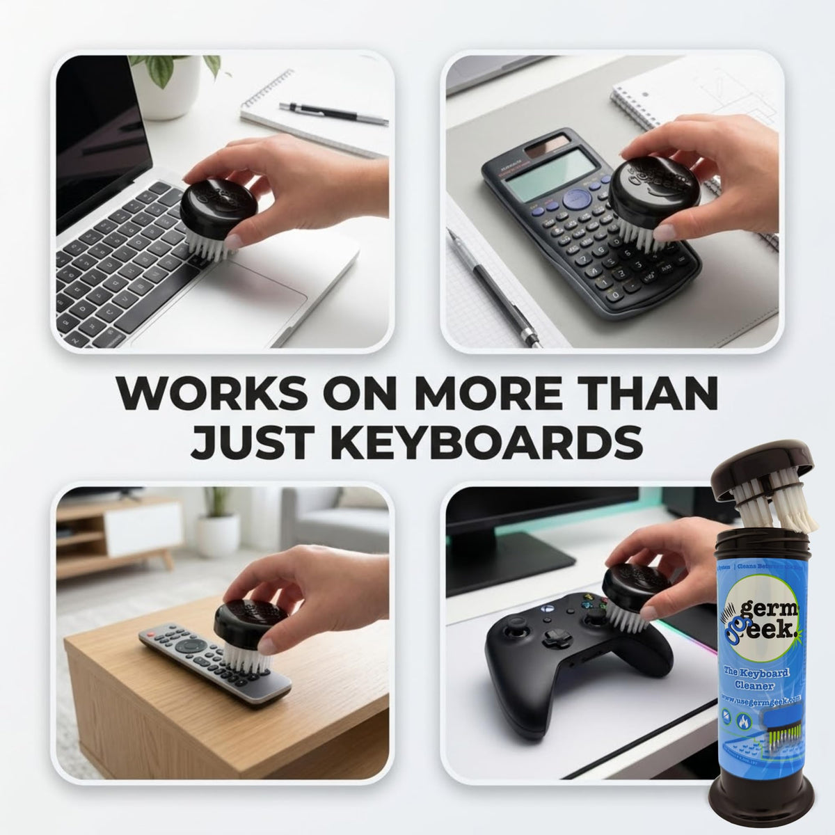 Germ Geek Keyboard & Electronics Cleaning Kit | Patented Precision Brush | Multi-Purpose Tool for Laptop Phone & AirPods | USA-Made, Eco-Friendly & Safe Computer Cleaner