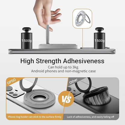 OPSO Magnetic Phone Ring Holder for MagSafe, 360 Degree Rotation Silicone Finger Ring Grip Stand Holder, Adjustable Kickstand, Compatible with iPhone 16 15 14 13 12/Pro/Max, Samsung and All Smartphone