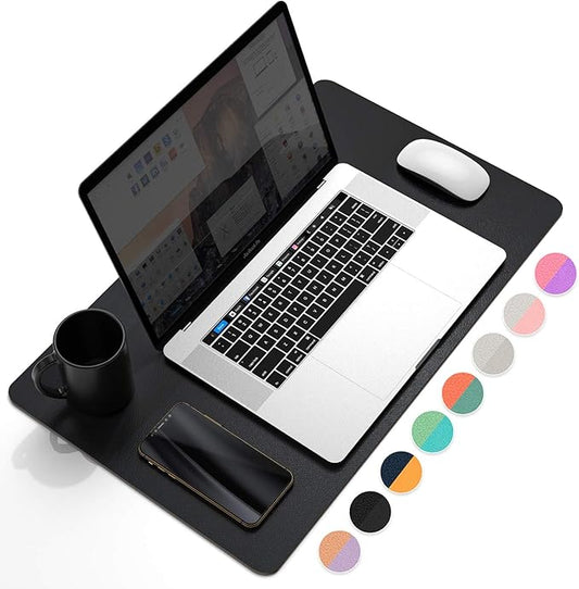 YSAGi Office Desk Pad, Desk Mat, 23.6" x 13.7" Ultra Thin Waterproof PU Leather Desk Blotter, Laptop Leather Desk Pad Protector for Keyboard and Mouse, Dual-Sided Desk Writing Pad for Office(Black)