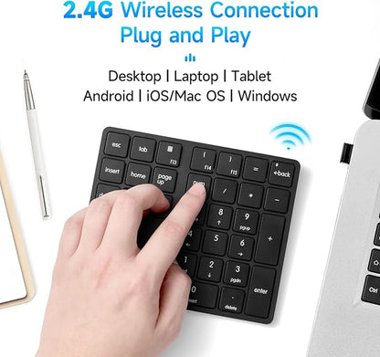 havit Wireless Number Pad for Laptop, Fully Compatible with Mac OS, iPad, Windows, and Android Devices – 2.4G Rechargeable 34-Key Numeric Keypad