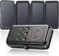 SOARAISE Wireless Solar Power Bank, 25000mAh Solar Charger with Built-in 3 Cables, Dual Outputs, 4 Solar Panels & 3 LED Flashlights, Portable Phone Charger for Outdoor Camping（Black）