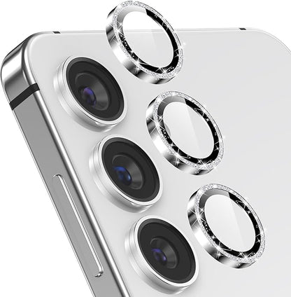 YWXTW Camera Lens Protector for Samsung Galaxy S24 / S23 / S23 Plus, [NOT for S24 Plus] 9H Tempered Glass Metal Individual Ring Camera Screen Protector for S24 Accessories (Silver Glitter)