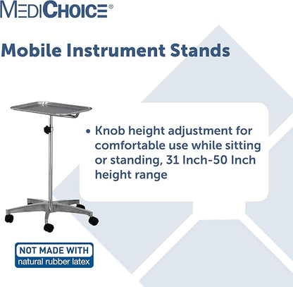 MediChoice Mobile Instrument Stand Steel Portable Adjustable Tray Medical Dental Salon Tattoo Esthetician Mobile Service Cart Table Statio Height from 31-50 Inch MAYO02000