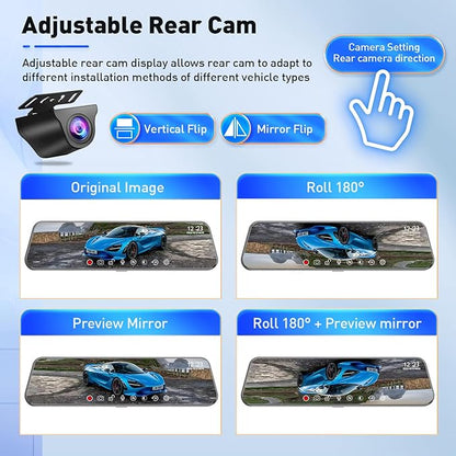 Mirror Dual Dash Camera for Car, Dashcam 4K Front 1080P IMX307 Rear View/ADAS BSD LCA Wi-Fi&APP WDR Night Vision G-Sensor Loop Recording Parking Monitor 64GB Card