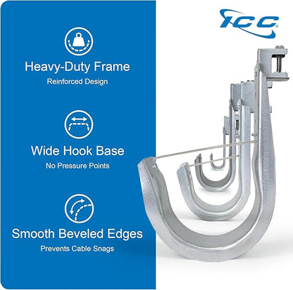 ICC Beam Clamp J Hook 4” with Retainer Clip - Galvanized Steel Cable Management Hooks for Hanging Cable to Beams - Rust-Resistant, EIA and TIA Compliant - 4 Inch 25 Pack