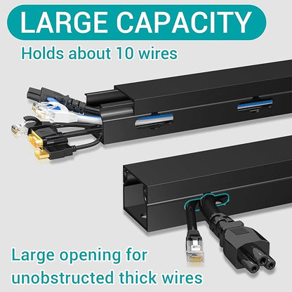 Cable Raceway - Magnetic Cable Management Under Desk with Upgraded Aesthetic Large Hole, Cord Organizer Kit for Hiding Computer, Gaming Desk, Network, Power Cord, TV - 4PCS 4x15.7in Black