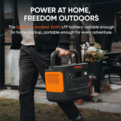 Jackery Explorer 2000 v2 Portable Power Station, 2042Wh LiFePO4 Home Backup Battery, 2200W Solar Generator, USB-C PD 100W Fast Charging for Emergencies, Power Outages, Camping(Solar Panel Optional)