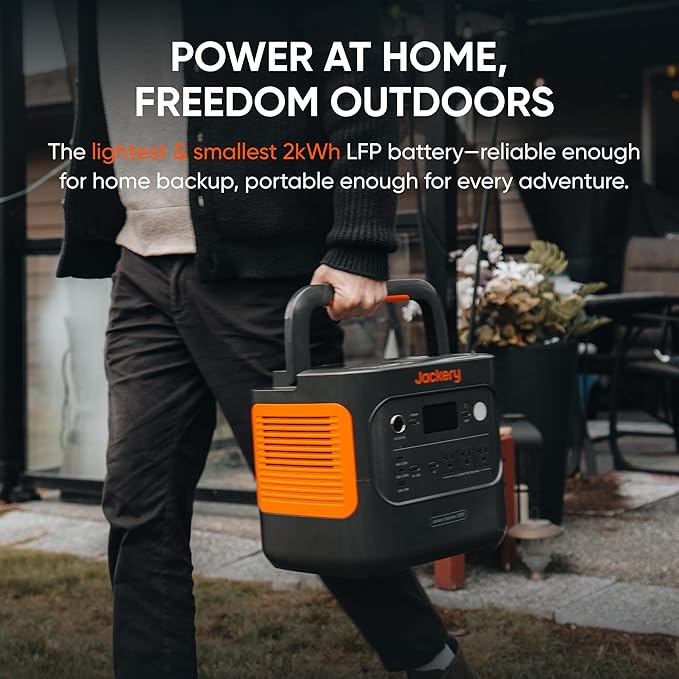 Jackery Explorer 2000 v2 Portable Power Station with AC Charging Cable, 2040Wh LFP Home Backup Battery, 2200W AC Output, Solar Generator for Emergencies, Power Outages, Camping(Solar Panel Optional)