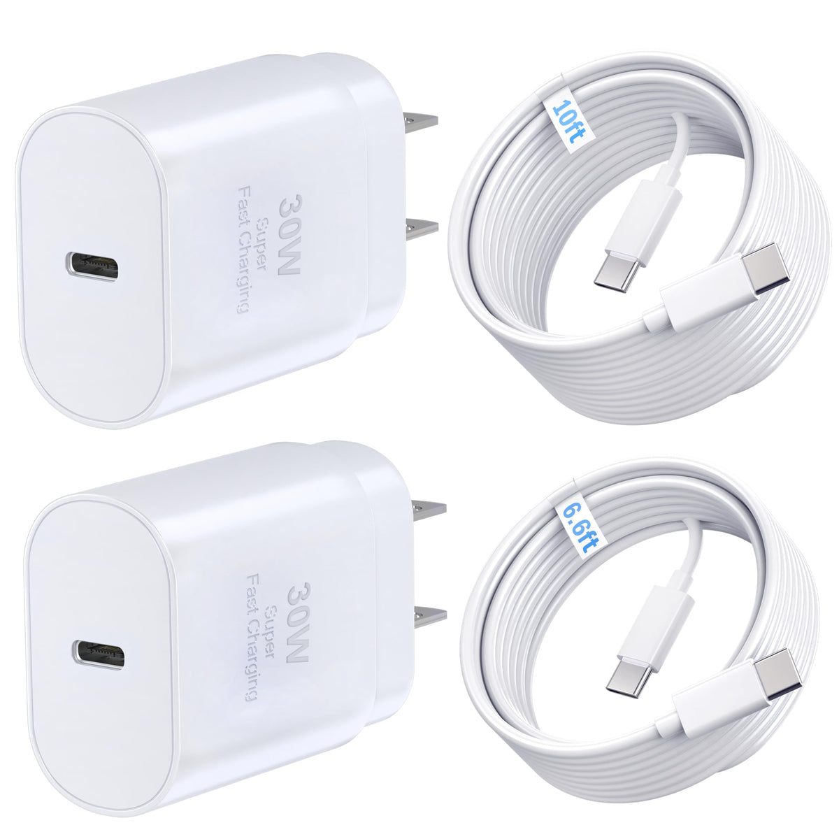 TT&C 2-Pack 30W USB C Fast Charger with 10FT Long Cables for iPhone 17, 16