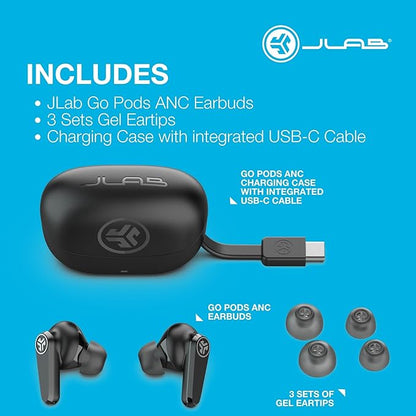 JLab Go Pods ANC, True Wireless Earbuds, Active Noise Cancelling, Bluetooth, Black