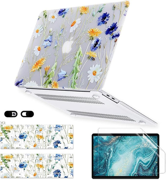 iDonzon Case for MacBook Pro 13 inch M2 M1 A2338 A2289 A2251 A2159 A1989 A1706 2023-2016 Release with Touch ID, 6 in 1 Matte Clear Shell&Keyboard Cover&Screen Protector&Webcam Cover, Floral