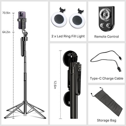 Auto Face Tracking Selfie Stick Tripod for iPhone with Light,360 Rotation That Follows Your Movement,70" Phone Camera Tripod Stand with Remote for Content Creator Vlog Live Stream Video Recording