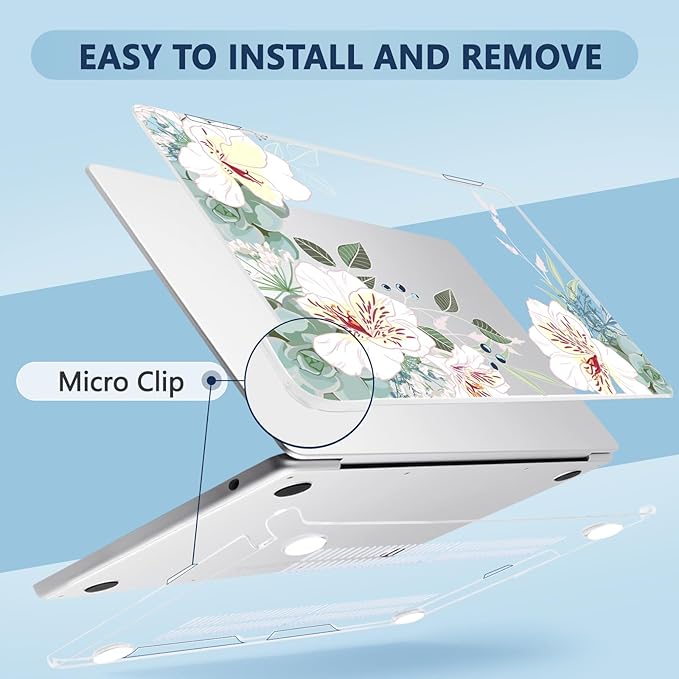 Compatible with MacBook Air 13.6 inch Case, M4 A3240/M3 A3113/M2 A2681 (Released 2025 to 2022), Hard Shell, Keyboard Cover, Screen Protector, Webcam Cover & Type-C Adapter, White Alstroemeria