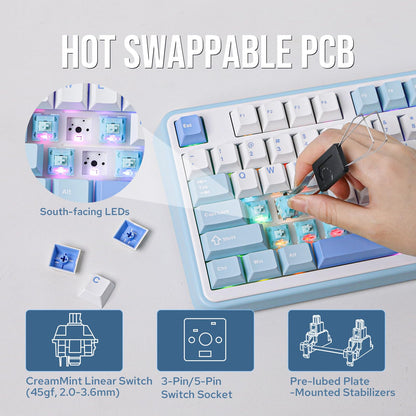 MechLands Vibe99 Wireless Gaming Keyboard with 1.06'' Screen, 96% Hot Swappable Creamy Mechanical Keyboard with Gasket Structure, BT5.0/2.4GHz/USB-C, 5-Layer Padding, RGB, NKRO for Win/Mac (Blue)