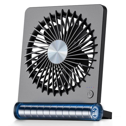 Koonie Portable Desk Fan, 3.5-20hrs Battery Operated Small USB Fan with Ultra Quiet 220° Tilt Folding, Rechargeable Personal Fan with 3 Speeds Strong Wind for Home Office Desktop, Black