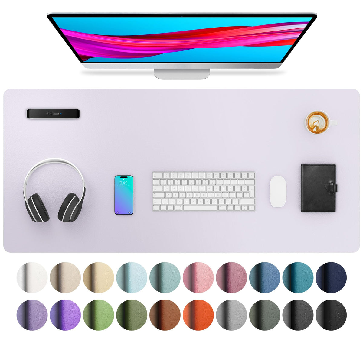 Aothia Leather Desk Pad Protector, Mouse Pad, Office Desk Mat, Non-Slip PU Leather Desk Blotter, Laptop Desk Pad, Waterproof Desk Writing Pad for Office and Home (Gray,36" x 17")