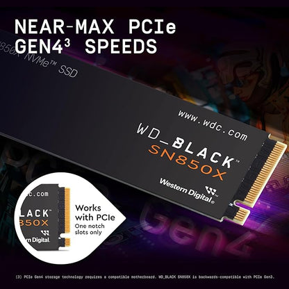 WD_BLACK SN850X 1TB NVMe SSD - M.2 2280, Up to 7,300 MB/s Read speeds, Up to 6,300 MB/s write speeds, Gaming Expansion, High Performance Internal Solid State Drive - WDS100T2X0E
