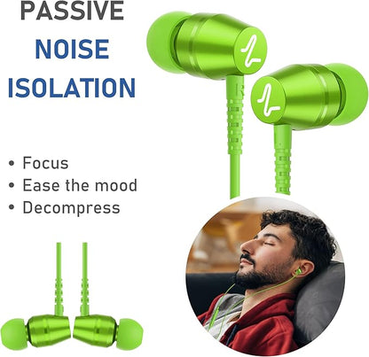 LUDOS OMNITONE Wired Earbuds in-Ear Headphones, 5 Years Warranty, Earphones with Microphone, 3.5 mm Jack Corded Ear Buds, Videoconference for iPhone, Samsung, Laptop, Kids, School Students - Green