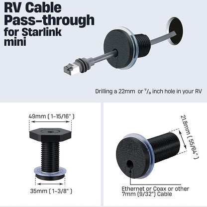 RV Cable Passthrough for Starlink mini, RV Cable Grommet Compatible with Starlink, Ethernet, Coax, Water-Resistant and Anti-Drop RV Cable Routing(Black)