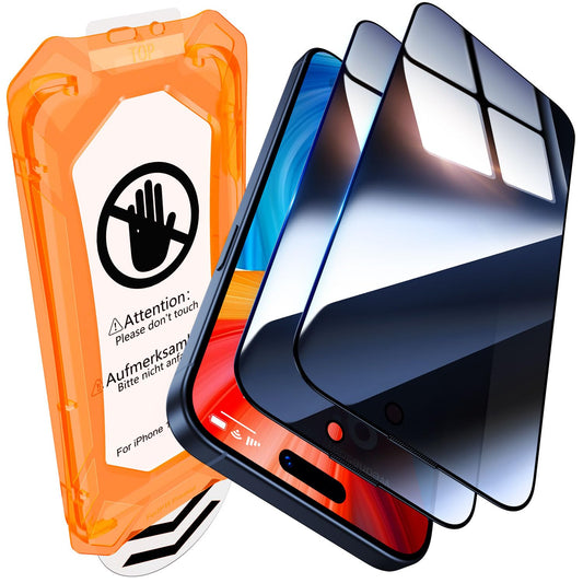 UniqueMe for iPhone 15 Pro Privacy Screen Protector, [Military Grade Shatterproof & 9H+ Hardness] Screen Protector 15 Pro Tempered Glass Full Coverage Protection, Easy to install, 2 Packs